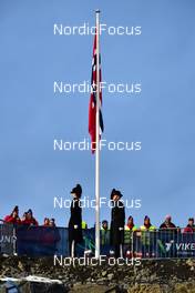 10.03.2022, Vikersund, Norway (NOR): feature: Norwegian Flag - FIS world championships ski flying men, individual HS240, Vikersund (NOR). www.nordicfocus.com. © Reichert/NordicFocus. Every downloaded picture is fee-liable.