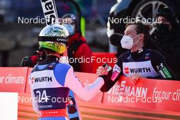 12.03.2022, Vikersund, Norway (NOR): Peter Prevc (SLO), Anze Lanisek (SLO), (l-r) - FIS world championships ski flying men, individual HS240, Vikersund (NOR). www.nordicfocus.com. © Reichert/NordicFocus. Every downloaded picture is fee-liable.