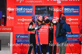 13.03.2022, Vikersund, Norway (NOR): Marius Lindvik (NOR), Robert Johansson (NOR), Daniel Andre Tande (NOR), Johann Andre Forfang (NOR), (l-r) - FIS world championships ski flying men, team HS240, Vikersund (NOR). www.nordicfocus.com. © Reichert/NordicFocus. Every downloaded picture is fee-liable.