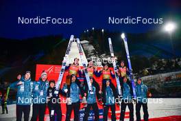 13.03.2022, Vikersund, Norway (NOR): Domen Prevc (SLO), Peter Prevc (SLO), Timi Zajc (SLO), Anze Lanisek (SLO), (l-r) - FIS world championships ski flying men, team HS240, Vikersund (NOR). www.nordicfocus.com. © Reichert/NordicFocus. Every downloaded picture is fee-liable.
