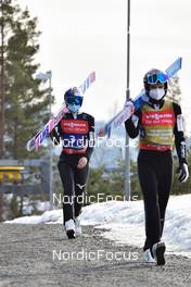 13.03.2022, Vikersund, Norway (NOR): Ryoyu Kobayashi (JPN), Marius Lindvik (NOR), (l-r) - FIS world championships ski flying men, team HS240, Vikersund (NOR). www.nordicfocus.com. © Reichert/NordicFocus. Every downloaded picture is fee-liable.