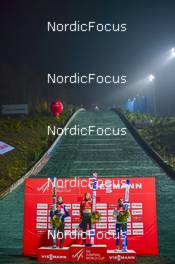 06.11.2022, Wisla, Poland (POL): Anze Lanisek (SLO), Dawid Kubacki (POL), Marius Lindvik (NOR), (l-r) - FIS world cup ski jumping men, individual HS134, Wisla (POL). www.nordicfocus.com. © Reichert/NordicFocus. Every downloaded picture is fee-liable.