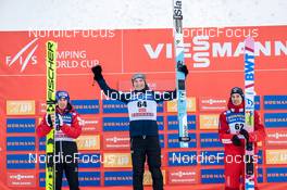 26.11.2022, Ruka, Finland (FIN): Stefan Kraft (AUT), Anze Lanisek (SLO), Piotr Zyla (POL), (l-r)  - FIS world cup ski jumping men, individual HS142, Ruka (FIN). www.nordicfocus.com. © Modica/NordicFocus. Every downloaded picture is fee-liable.