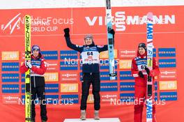 26.11.2022, Ruka, Finland (FIN): Stefan Kraft (AUT), Anze Lanisek (SLO), Piotr Zyla (POL), (l-r)  - FIS world cup ski jumping men, individual HS142, Ruka (FIN). www.nordicfocus.com. © Modica/NordicFocus. Every downloaded picture is fee-liable.