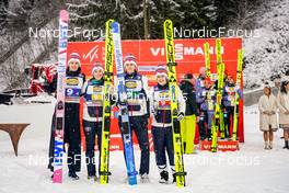 10.12.2022, Titisee-Neustadt, Germany (GER): Halvor Egner Granerud (NOR), Silje Opseth (NOR), Bendik Jakobsen Heggli (NOR), Anna Odine Stroem (NOR), (l-r) - FIS world cup ski jumping men, mixed team HS142, Titisee-Neustadt (GER). www.nordicfocus.com. © Thibaut/NordicFocus. Every downloaded picture is fee-liable.