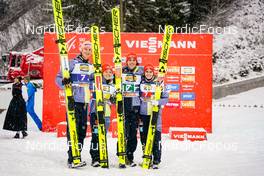 10.12.2022, Titisee-Neustadt, Germany (GER): Karl Geiger (GER), Katharina Althaus (GER), Constantin Schmid (GER), Selina Freitag (GER), (l-r) - FIS world cup ski jumping men, mixed team HS142, Titisee-Neustadt (GER). www.nordicfocus.com. © Thibaut/NordicFocus. Every downloaded picture is fee-liable.