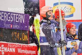 10.12.2022, Titisee-Neustadt, Germany (GER): Karl Geiger (GER), Constantin Schmid (GER), Katharina Althaus (GER), (l-r)  - FIS world cup ski jumping men, mixed team HS142, Titisee-Neustadt (GER). www.nordicfocus.com. © Thibaut/NordicFocus. Every downloaded picture is fee-liable.