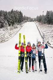 10.12.2022, Titisee-Neustadt, Germany (GER): Stefan Kraft (AUT), Marita Kramer (AUT), Eva Pinkelnig (AUT), Michael Hayboeck (AUT), (l-r) - FIS world cup ski jumping men, mixed team HS142, Titisee-Neustadt (GER). www.nordicfocus.com. © Thibaut/NordicFocus. Every downloaded picture is fee-liable.