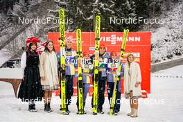 10.12.2022, Titisee-Neustadt, Germany (GER): Karl Geiger (GER), Katharina Althaus (GER), Constantin Schmid (GER), Selina Freitag (GER), (l-r) - FIS world cup ski jumping men, mixed team HS142, Titisee-Neustadt (GER). www.nordicfocus.com. © Thibaut/NordicFocus. Every downloaded picture is fee-liable.