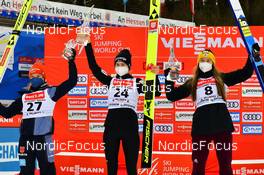 30.01.2022, Willingen, Germany (GER): Katharina Althaus (GER), Nika Kriznar (SLO), Aleksandra Kustova (RUS), (l-r) - FIS world cup ski jumping women, individual HS145, Willingen (GER). www.nordicfocus.com. © Reichert/NordicFocus. Every downloaded picture is fee-liable