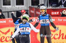 26.02.2022, Hinzenbach, Austria (AUT): Spela Rogelj (SLO), Nika Kriznar (SLO), Ursa Bogataj (SLO) - FIS world cup ski jumping women, individual HS90, Hinzenbach (AUT). www.nordicfocus.com. © Tumashov/NordicFocus. Every downloaded picture is fee-liable.
