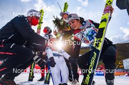 27.02.2022, Hinzenbach, Austria (AUT): Jacqueline Seifriedsberger (AUT), Marita Kramer (AUT), Lisa Eder (AUT), Chiara Kreuzer (AUT), (l-r) - FIS world cup ski jumping women, individual HS90, Hinzenbach (AUT). www.nordicfocus.com. © Tumashov/NordicFocus. Every downloaded picture is fee-liable.