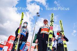 27.02.2022, Hinzenbach, Austria (AUT): Chiara Kreuzer (AUT), Marita Kramer (AUT), Lisa Eder (AUT), (l-r) - FIS world cup ski jumping women, individual HS90, Hinzenbach (AUT). www.nordicfocus.com. © Tumashov/NordicFocus. Every downloaded picture is fee-liable.
