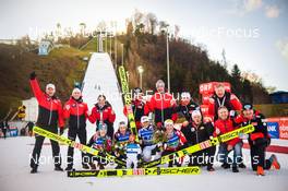 25.02.2022, Hinzenbach, Austria (AUT): Chiara Kreuzer (AUT), Lisa Eder (AUT), Marita Kramer (AUT), Jacqueline Seifriedsberger (AUT), (l-r) - FIS world cup ski jumping women, team HS90, Hinzenbach (AUT). www.nordicfocus.com. © Tumashov/NordicFocus. Every downloaded picture is fee-liable.