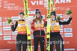 13.03.2022, Oberhof, Germany (GER): Nika Kriznar (SLO), Marita Kramer (AUT), Ursa Bogataj (SLO), (l-r) - FIS world cup ski jumping women, cups, Oberhof (GER). www.nordicfocus.com. © Koenig/NordicFocus. Every downloaded picture is fee-liable