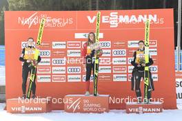 12.03.2022, Oberhof, Germany (GER): Nika Kriznar (SLO), Marita Kramer (AUT), Ursa Bogataj (SLO), (l-r) - FIS world cup ski jumping women, cups, Oberhof (GER). www.nordicfocus.com. © Koenig/NordicFocus. Every downloaded picture is fee-liable