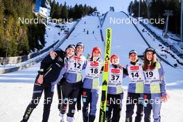12.03.2022, Oberhof, Germany (GER): Pauline Hessler (GER), Anna Rupprecht (GER), Selina Freitag (GER), Katharina Althaus (GER), Luisa Goerlich (GER), Juliane Seyfarth (GER), (l-r) - FIS world cup ski jumping women, individual HS100, Oberhof (GER). www.nordicfocus.com. © Heilwagen/NordicFocus. Every downloaded picture is fee-liable