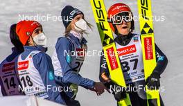 12.03.2022, Oberhof, Germany (GER): Selina Freitag (GER), Pauline Hessler (GER), Luisa Goerlich (GER), Katharina Althaus (GER), (l-r) - FIS world cup ski jumping women, individual HS100, Oberhof (GER). www.nordicfocus.com. © Koenig/NordicFocus. Every downloaded picture is fee-liable