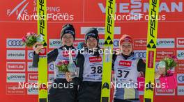 12.03.2022, Oberhof, Germany (GER): Nika Kriznar (SLO), Ursa Bogataj (SLO), Katharina Althaus (GER), (l-r) - FIS world cup ski jumping women, individual HS100, Oberhof (GER). www.nordicfocus.com. © Koenig/NordicFocus. Every downloaded picture is fee-liable