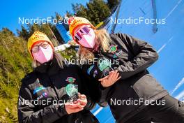 12.03.2022, Oberhof, Germany (GER): Members of the Thuringian Ski Association show the trophy of the competition day - FIS world cup ski jumping women, individual HS100, Oberhof (GER). www.nordicfocus.com. © Heilwagen/NordicFocus. Every downloaded picture is fee-liable