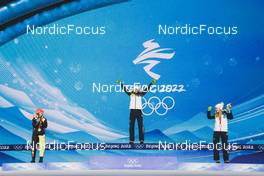 06.02.2022, Beijing, China (CHN): Nika Kriznar (SLO), Ursa Bogataj (SLO), Katharina Althaus (GER), (l-r) - XXIV. Olympic Winter Games Beijing 2022, ski jumping women, medals, Beijing (CHN). www.nordicfocus.com. © Modica/NordicFocus. Every downloaded picture is fee-liable.