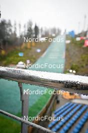 05.11.2022, Wisla, Poland (POL): feature: rain drops, jumping hill - FIS world cup ski jumping women, individual HS134, Wisla (POL). www.nordicfocus.com. © Reichert/NordicFocus. Every downloaded picture is fee-liable.