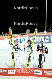 04.12.2022, Lillehammer, Norway (NOR): Anna Odine Stroem (NOR), Silje Opseth (NOR), Eva Pinkelnig (AUT), (l-r)  - FIS world cup ski jumping women, individual HS140, Lillehammer (NOR). www.nordicfocus.com. © Modica/NordicFocus. Every downloaded picture is fee-liable.