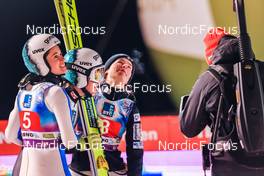 31.12.2022, Ljubno, Slovenia (SLO): Ursa Bogataj (SLO), Ema Klinec (SLO), Josephine Pagnier (FRA), (l-r) - FIS world cup ski jumping women, individual HS94, Ljubno (SLO). www.nordicfocus.com. © Manzoni/NordicFocus. Every downloaded picture is fee-liable.