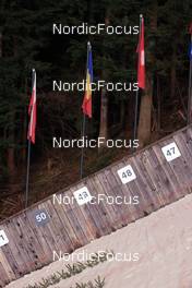 30.12.2022, Ljubno, Slovenia (SLO): Event Feature: Distance markers and flags - FIS world cup ski jumping women, training, Ljubno (SLO). www.nordicfocus.com. © Manzoni/NordicFocus. Every downloaded picture is fee-liable.