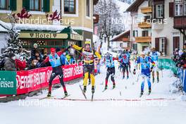 08 01 2022, Pustertal, Italy (ITA): Oskar Kardin (SWE), Andreas Nygaard (NOR), Max Novak (SWE), Kasper Stadaas (NOR), Stian Hoelgaard (NOR), (l-r)  - Visma Ski Classics 62km Pustertaler Ski Marathon - Pustertal (ITA). www.nordicfocus.com. © Thibaut/NordicFocus. Every downloaded picture is fee-liable.