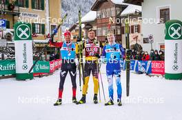 08 01 2022, Pustertal, Italy (ITA): Oskar Kardin (SWE), Max Novak (SWE), Stian Hoelgaard (NOR), (l-r) - Visma Ski Classics 62km Pustertaler Ski Marathon - Pustertal (ITA). www.nordicfocus.com. © Thibaut/NordicFocus. Every downloaded picture is fee-liable.