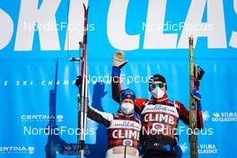 08 01 2022, Pustertal, Italy (ITA): ¯yre Slind Astrid (NOR), Oskar Kardin (SWE), (l-r)  - Visma Ski Classics 62km Pustertaler Ski Marathon - Pustertal (ITA). www.nordicfocus.com. © Thibaut/NordicFocus. Every downloaded picture is fee-liable.