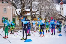 09 01 2022, Pustertal, Italy (ITA): Amund Riege (NOR), Eddie Edstrom (SWE), Bard Eskil Bjorndalen (NOR), Gabriel Strid (SWE), Ludvig Vartdal (NOR), Jakob Karlsson (SWE), Tobias Dargatz (GER), (l-r)  - Visma Ski Classics 32km Prato Piazza Mountain Challenge - Pustertal (ITA). www.nordicfocus.com. © Thibaut/NordicFocus. Every downloaded picture is fee-liable.