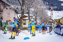 09 01 2022, Pustertal, Italy (ITA): Aleksandr Grebenko (RUS), Johannes Eklof (SWE), Runar Skaug Mathisen (NOR), Fabian Stocek (CZE), Torleif Syrstad (NOR), Jan Srail (CZE), Simen Engebretsen Nordli (NOR), Petter Soleng Skinstad (NOR), (l-r)  - Visma Ski Classics 32km Prato Piazza Mountain Challenge - Pustertal (ITA). www.nordicfocus.com. © Thibaut/NordicFocus. Every downloaded picture is fee-liable.