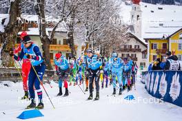 09 01 2022, Pustertal, Italy (ITA): Paul Combey (FRA), Thomas Odegaarden (NOR), Dmitry Bagrashov (RUS), (l-r)  - Visma Ski Classics 32km Prato Piazza Mountain Challenge - Pustertal (ITA). www.nordicfocus.com. © Thibaut/NordicFocus. Every downloaded picture is fee-liable.