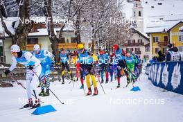 09 01 2022, Pustertal, Italy (ITA): Petter Soleng Skinstad (NOR), Isac Holmstrom (FIN), Gabriel Hojlind (SWE), Herman Paus (NOR), Kasper Stadaas (NOR), Vaclav Sedlacek (CZE), (l-r)  - Visma Ski Classics 32km Prato Piazza Mountain Challenge - Pustertal (ITA). www.nordicfocus.com. © Thibaut/NordicFocus. Every downloaded picture is fee-liable.