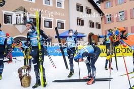 22.01.2022, Zuoz Switzerland (SUI): Eddie Edstroem (SWE), Marcus Johansson (SWE), Runar Skaug Mathisen (NOR), (l-r) - Visma Ski Classics La Diagonela, Zuoz (SUI). www.nordicfocus.com. © Tumashov/NordicFocus. Every downloaded picture is fee-liable.