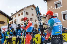 22.01.2022, Zuoz Switzerland (SUI): Francesco Ferrari (ITA), Matis Leray (FRA), (l-r) - Visma Ski Classics La Diagonela, Zuoz (SUI). www.nordicfocus.com. © Tumashov/NordicFocus. Every downloaded picture is fee-liable.