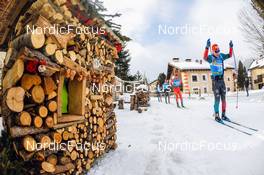 22.01.2022, Zuoz Switzerland (SUI): Paul Combey (FRA), Arnaud Du Pasquier (SUI), Francesco Ferrari (ITA), Matis Leray (FRA), (l-r) - Visma Ski Classics La Diagonela, Zuoz (SUI). www.nordicfocus.com. © Tumashov/NordicFocus. Every downloaded picture is fee-liable.