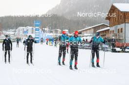 22.01.2022, Zuoz Switzerland (SUI): Paul Combey (FRA), Theo Deswaziere (FRA), Bastien Poirrier (FRA), (l-r) - Visma Ski Classics La Diagonela, Zuoz (SUI). www.nordicfocus.com. © Tumashov/NordicFocus. Every downloaded picture is fee-liable.