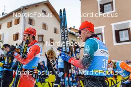 22.01.2022, Zuoz Switzerland (SUI): Francesco Ferrari (ITA), Matis Leray (FRA), (l-r) - Visma Ski Classics La Diagonela, Zuoz (SUI). www.nordicfocus.com. © Tumashov/NordicFocus. Every downloaded picture is fee-liable.