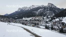 30.01.2022, Val di Fiemme, Italy (ITA): Aerial view of skiers in Moena    - Visma Ski Classics Marcialonga, Val di Fiemme (ITA). www.nordicfocus.com. © Modica/NordicFocus. Every downloaded picture is fee-liable.