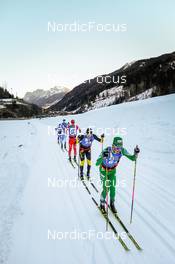 30.01.2022, Val di Fiemme, Italy (ITA): Thomas Gifstad (NOR), Francesco Ferrari (ITA), Gabriel Hoejlind (SWE), Amund Riege (NOR), (l-r)  - Visma Ski Classics Marcialonga, Val di Fiemme (ITA). www.nordicfocus.com. © Modica/NordicFocus. Every downloaded picture is fee-liable.