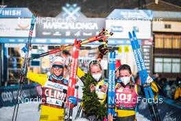 30.01.2022, Val di Fiemme, Italy (ITA): Astrid Oeyre Slind (NOR), Ida Dahl (SWE), Lina Korsgren (SWE), (l-r) - Visma Ski Classics Marcialonga, Val di Fiemme (ITA). www.nordicfocus.com. © Modica/NordicFocus. Every downloaded picture is fee-liable.