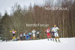 20.02.2022, Otepaeae, Estonia (EST): Max Novak (SWE), Kasper Stadaas (NOR), Tord Asle Gjerdalen (NOR), Ermil Vokuev (RUS), Marcus Johansson (SWE), Sergei Ardashev (RUS), Emil Persson (SW), Morten Eide Pedersen (NOR), (l-r)  - Visma Ski Classics Tartumarathon - Otepaeae (EST). www.nordicfocus.com. © Tumashov/NordicFocus. Every downloaded picture is fee-liable.