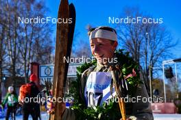 05.03.2022, Mora, Sweden (SWE): feature: young boy at finish, old school - Visma Ski Classics Vasaloppet, Mora (SWE). www.nordicfocus.com. © Reichert/NordicFocus. Every downloaded picture is fee-liable.