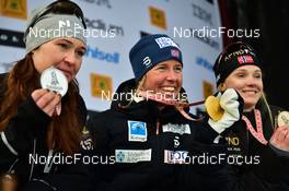 06.03.2022, Mora, Sweden (SWE): 2nd place, Britta Johansson Norgren (SWE), 1st place, Astrid Oeyre Slind (NOR), 3rd place, Emilie Fleten (NOR - Visma Ski Classics Vasaloppet, Mora (SWE). www.nordicfocus.com. © Reichert/NordicFocus. Every downloaded picture is fee-liable.