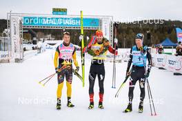 19.03.2022, Lillehammer, Norway (NOR): Max Novak (SWE), Andreas Nygaard (NOR), Emil Persson (SWE), (l-r) - Visma Ski Classics Birkebeinerrennet, Lillehammer (NOR). www.nordicfocus.com. © Modica/NordicFocus. Every downloaded picture is fee-liable.
