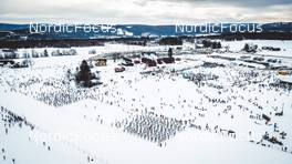 19.03.2022, Lillehammer, Norway (NOR): Aerial View of the start of the race in Rena   - Visma Ski Classics Birkebeinerrennet, Lillehammer (NOR). www.nordicfocus.com. © Modica/NordicFocus. Every downloaded picture is fee-liable.