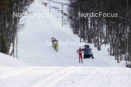 26.03.2022, Valadalen, Sweden (SWE): Astrid Oeyre Slind (NOR), Emilie Fleten (NOR), Loric Bertrand (FRA), (l-r) - Visma Ski Classics Arefjaellsloppet, Valadalen (SWE). www.nordicfocus.com. © Manzoni/NordicFocus. Every downloaded picture is fee-liable.